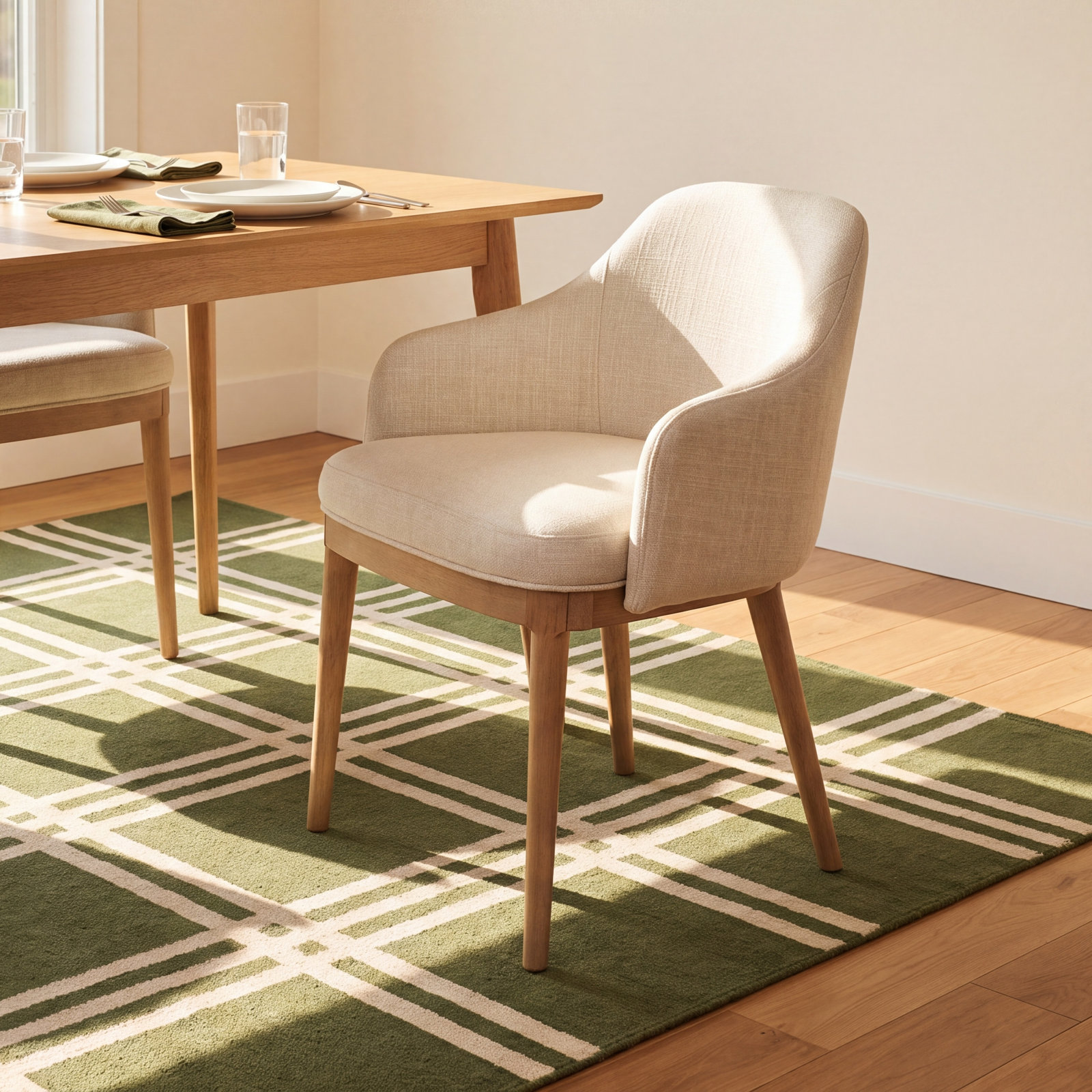 Perkins Linen Dining Armchair, Natural Wood