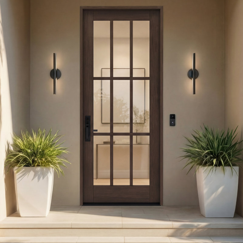Porte d'extérieur 96 po Dalle acajou 96 po, sans finition SDL 9, 36" x 96" [36" Door]