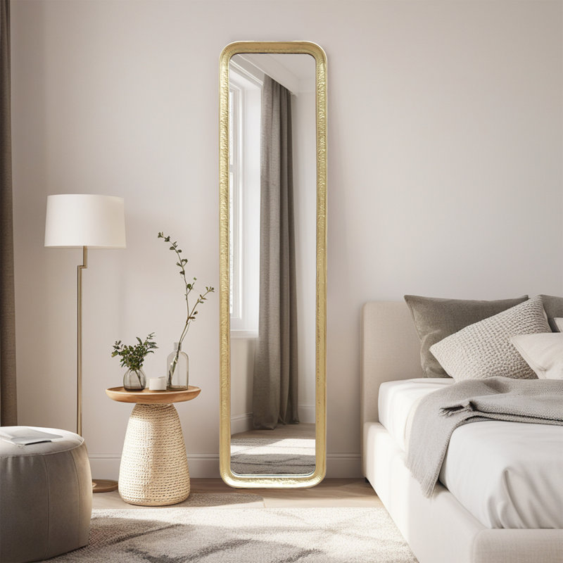 Ardenne Gold Metal Frame Rectangular Full Length Mirror with Tempered Glass, 71.2" x 16.1"