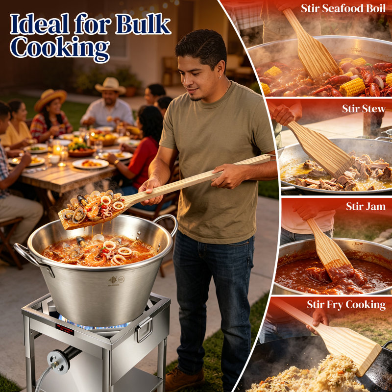 Cazo Para Carnitas en acier inoxydable ARC 41QT, spatule en bois de 36 pouces, 41 pte + 36 "palette de mélange
