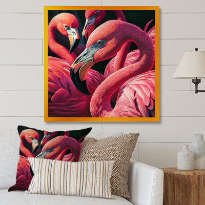 Gros plan sur les flamants roses II - animaux, impression sur toile
