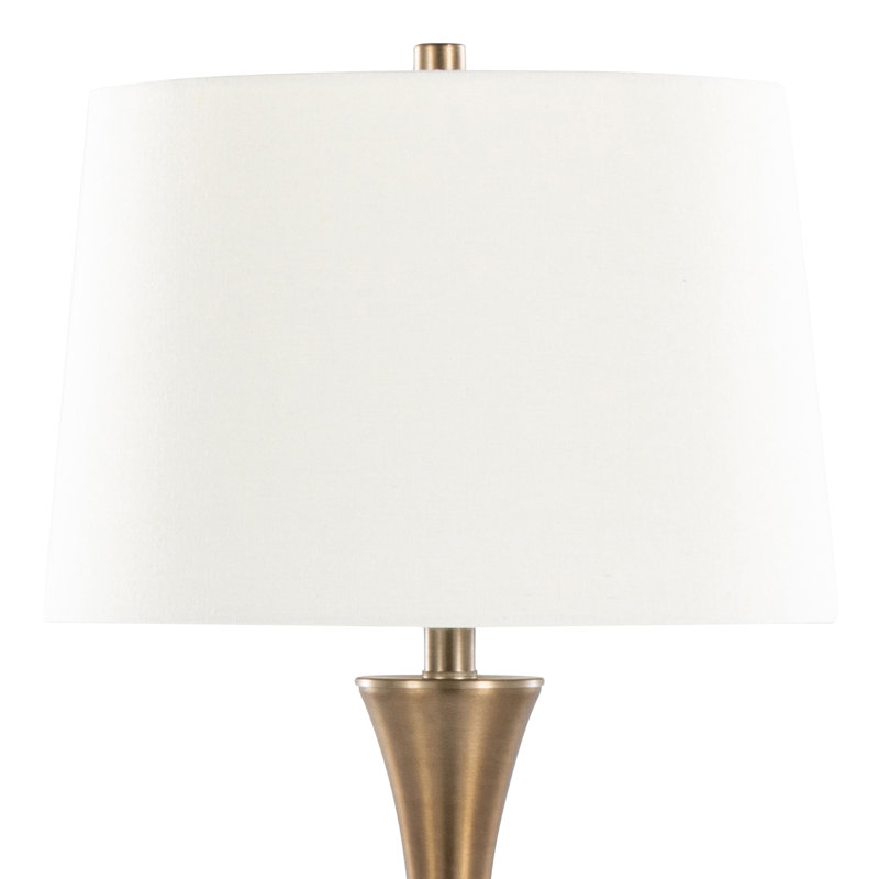 Ensemble de 2 lampes de table en nickel brossé avec abat-jour en lin blanc, Bronze