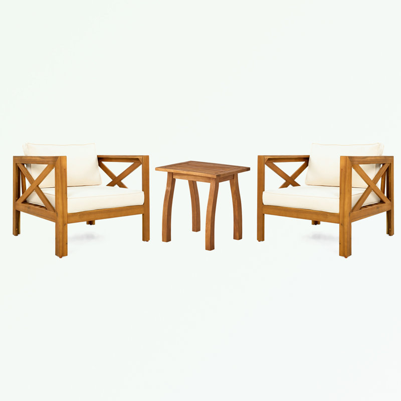 Ensemble de conversation de patio 3 pièces avec coussins et pieds robustes, Beige