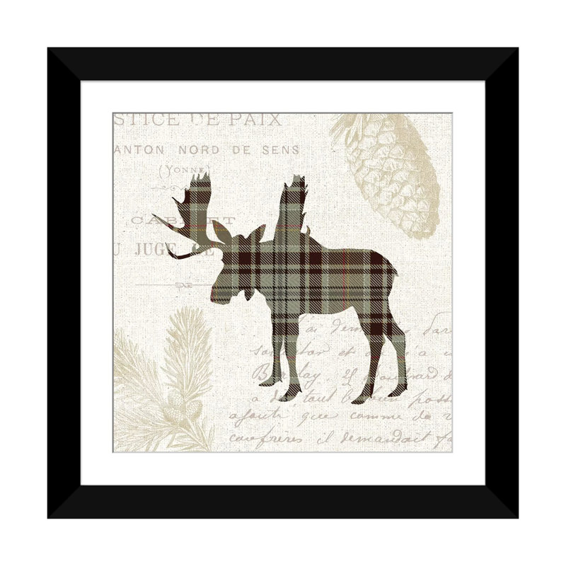 «Plaid Lodge, Tan IV», impression sur toile, Papier beaux-arts encadré noir, Blanc, H 24 po x l 24 po x P 1 po
