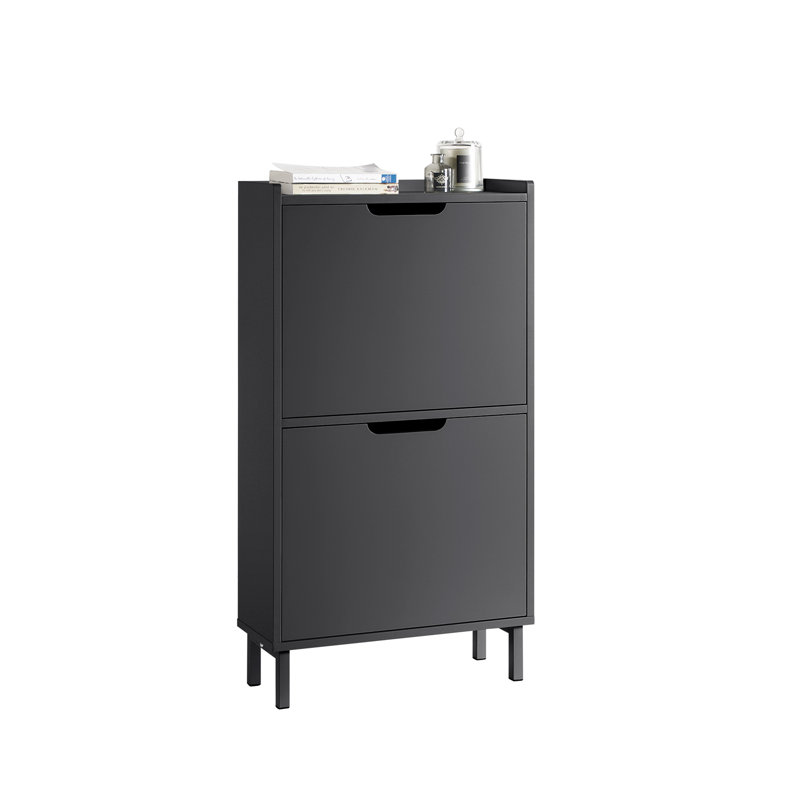 Rangement à chaussures 2 tiroirs pour petit espace, couloir, salon, noir, l 19,7 po x P 7,5 po x H 35,4 po, Noir