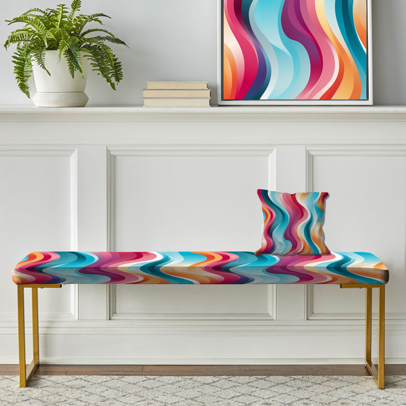 Banc rembourré éclectique doré, Poupart Striped Rainbow Rhythm