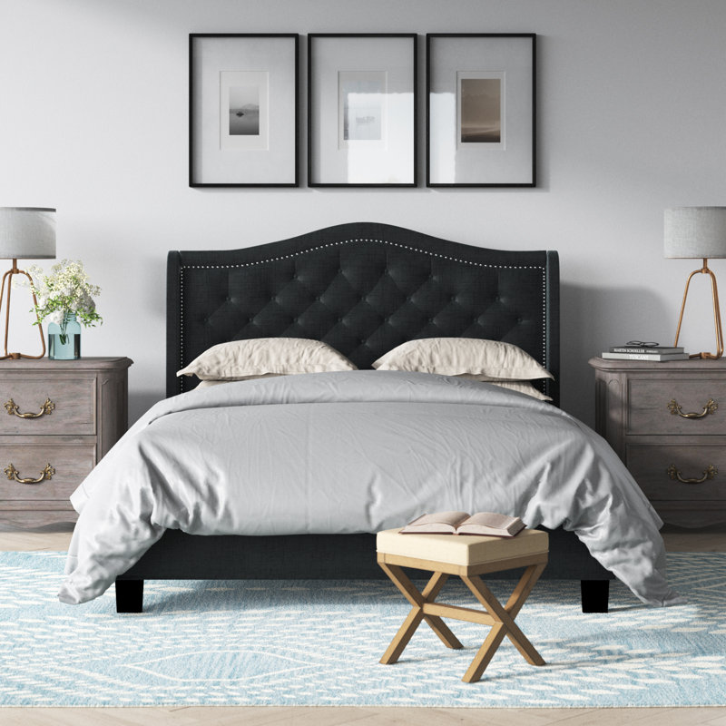 Koyande Solid Wood Standard Bed, Queen, Gray