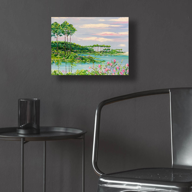 «Western Lake» par Estelle Grengs, art mural en verre acrylique, H 12 po x l 16 po x P 0,13 po