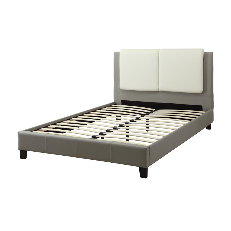 Barina Vegan Leather Platform Bed, Full, White/Gray