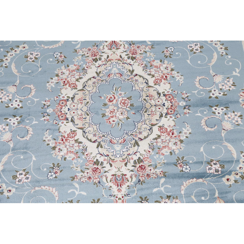 Tapis oriental transitionnel bleu clair 2X3, Rectangle 2 pi 7 po x 4 pi 11 po
