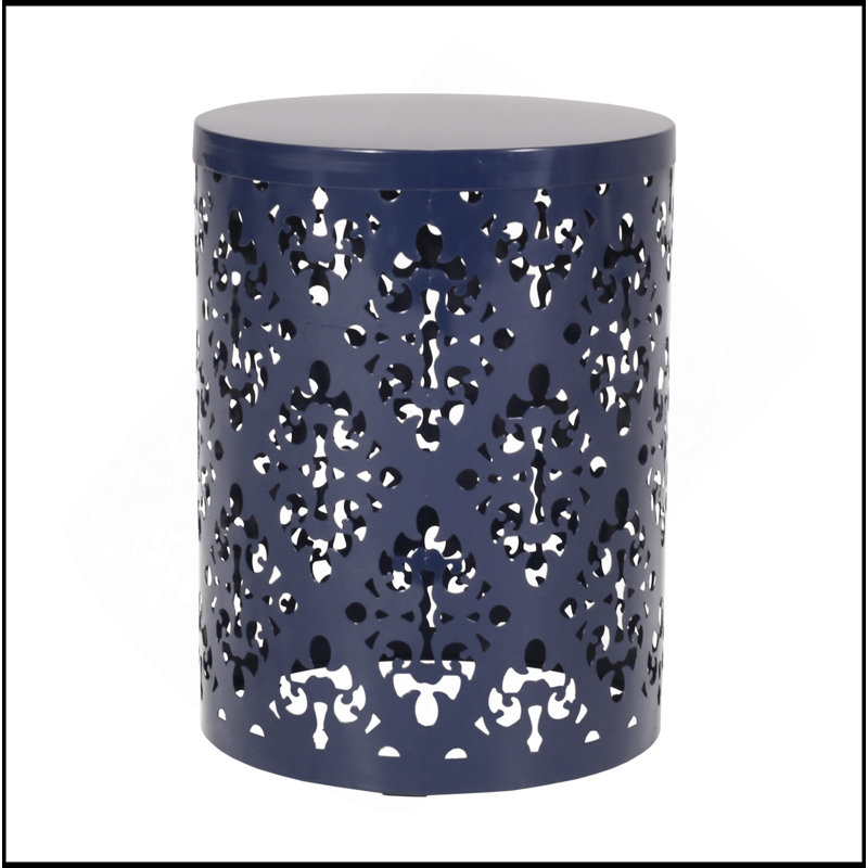 Faliha Powder-Coated Iron Cut Round Side Table, Navy Blue