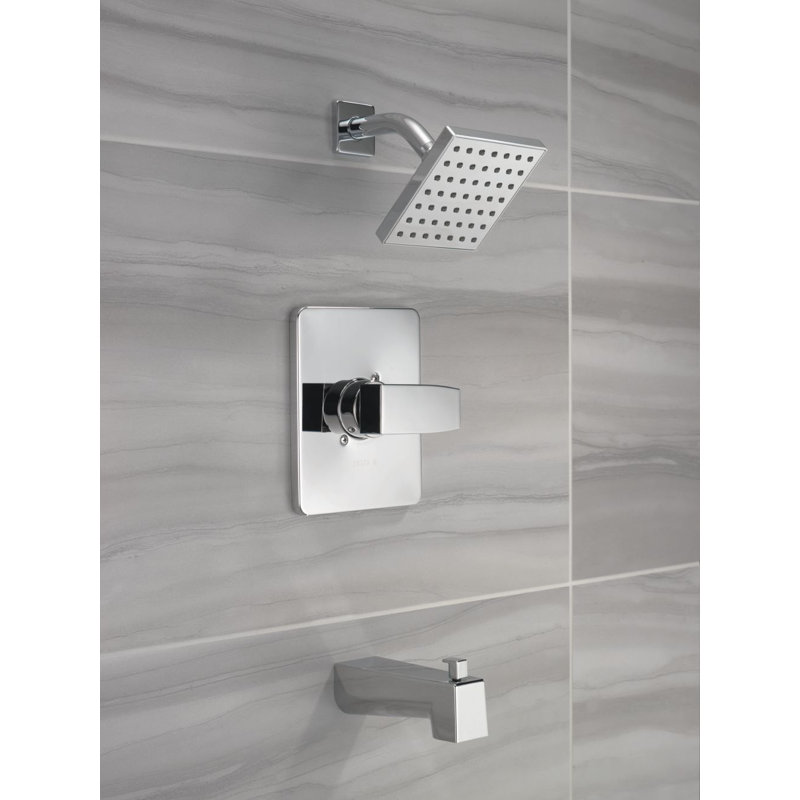 Ensemble de robinet de baignoire et douche carré Modern 14 Series, ensemble de pomme de douche et poignée chromées, ensemble de garniture de valve, chrome (valve non incluse)