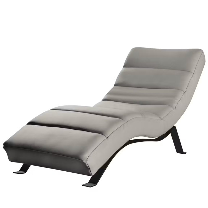 Crosby Upholstered Leather-look Fabric Chaise Lounge with Adjustable Backrest, Black, Grey