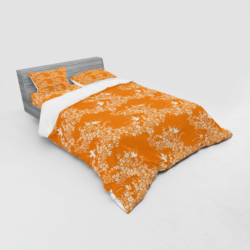 Ensemble de housse de couette orange / blanc en microfibre Farmhouse, Housse de couette grand + 3 pièces supplémentair