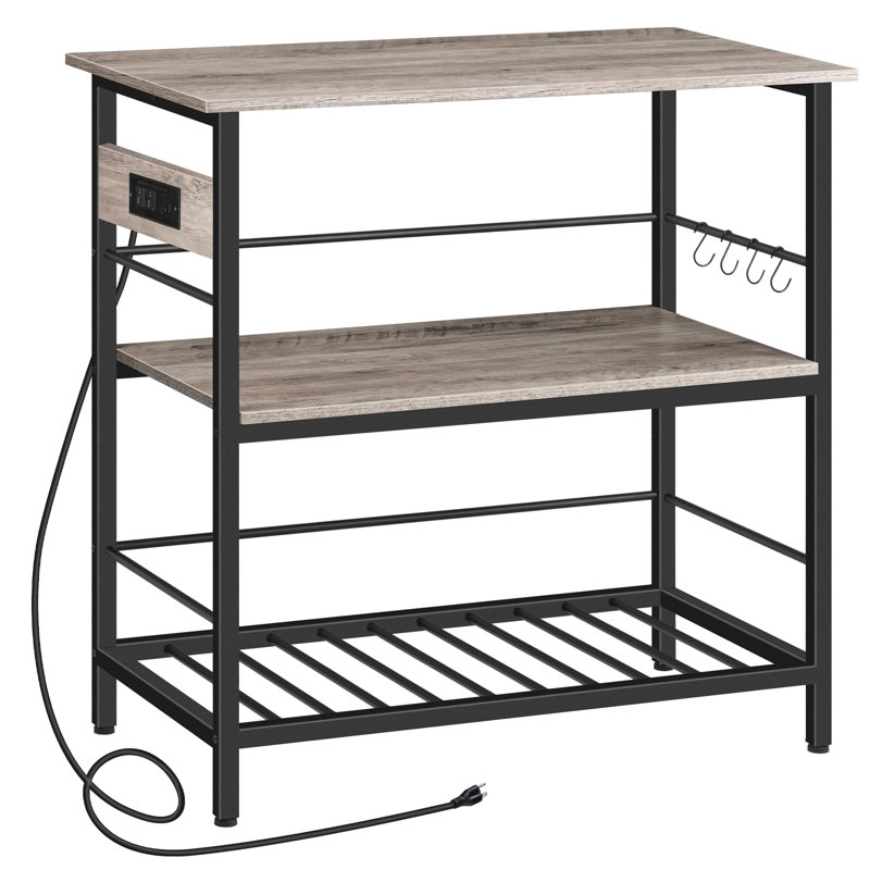 Vuto 35.8" Kitchen Island Table with Power Outlet, Black/Gray