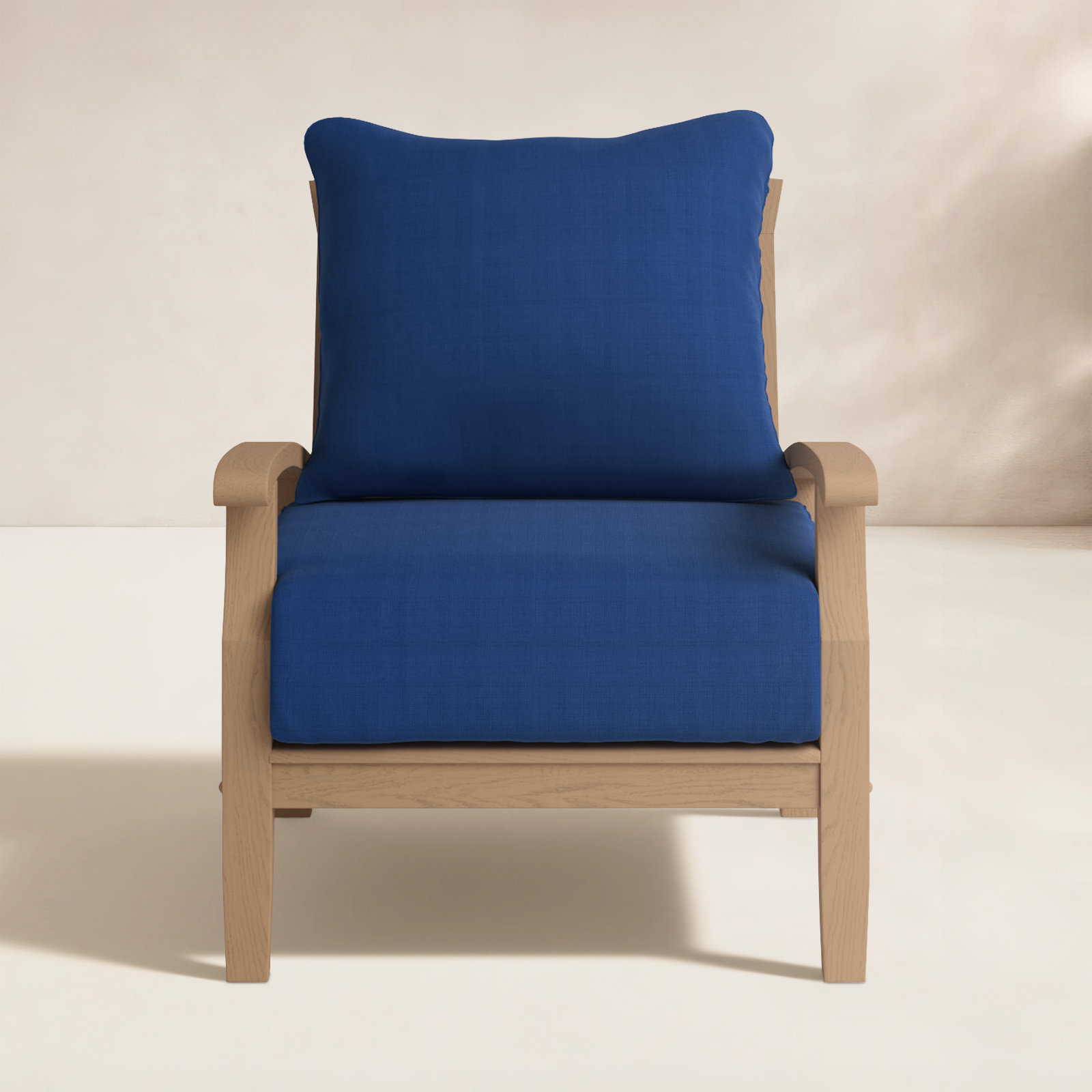 Summerton Teak Patio Lounge Chair, Brown Frame/Navy Performance Olefin Cushion