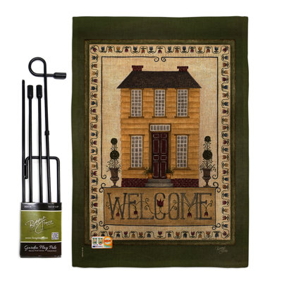 Welcome Yellow House Burlap Inspirational Sweet Home Impressions 2-Sided Polyester 18.5 x 13 in. Garden Flag Set