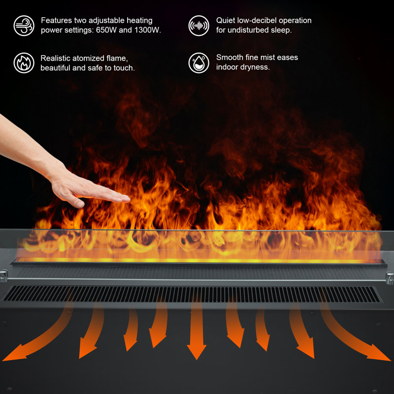 47.3 Inch Water Vapor Fireplace Insert with Heater, Ultrasonic Mist Electric Fireplace with Multicolor Flame and Remote Control, Humidifier Fireplace for Home & Living Room