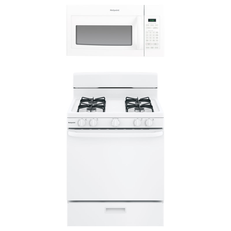 Hotpoint 2 Piece Kitchen Appliance Package with Gas Freestanding Over-the-Range