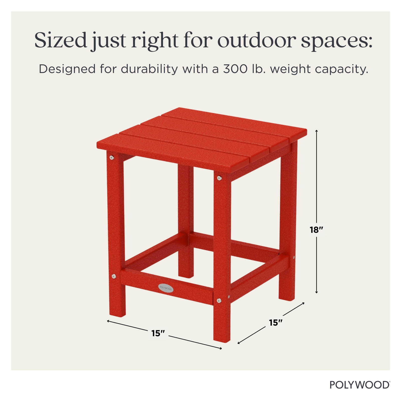 POLYWOOD® Long Island 15" Patio Side Table, Sunset Red