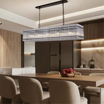Lustre rectangulaire moderne en verre de cristal, lustre noir 10 lumières, luminaire suspendu contemporain pour salle à manger, îlot de cuisine