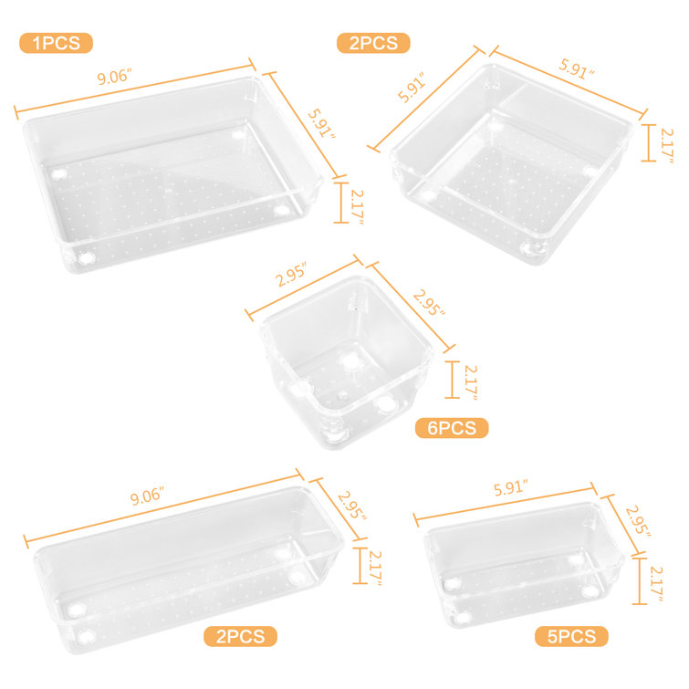 Idesign Clarity BPA-Free Plastic Customizable In-Drawer Storage Organizer Dividers, 16 inch x 9.2 inch x 1.99 inch, Adjustable