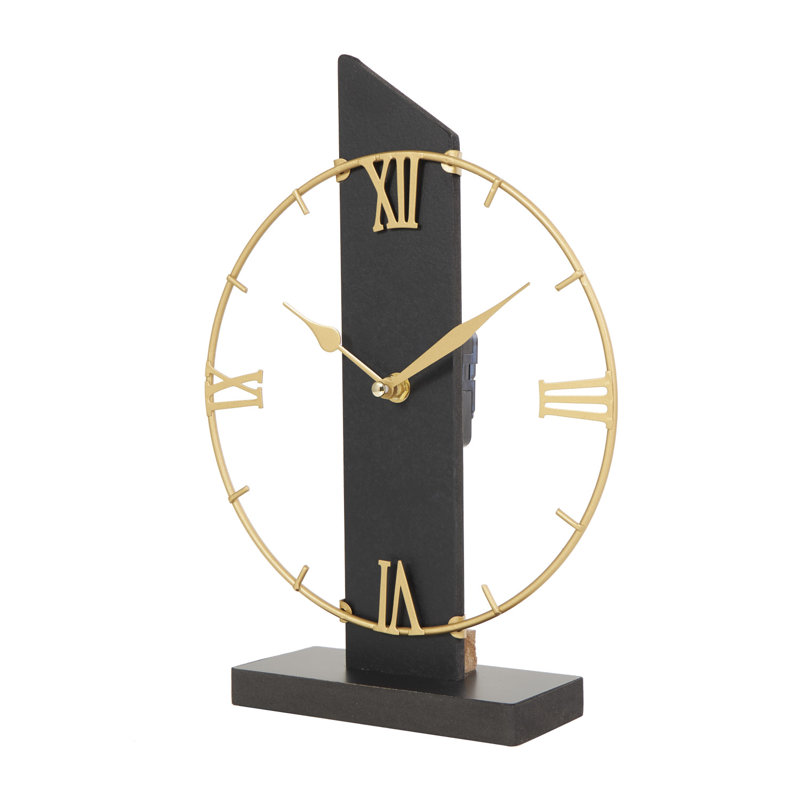 Wooden Abstract Decorative Black Clock with Angled Post Backing