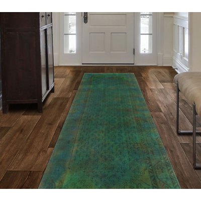 One-of-a-Kind 3' X 9'2" 1980s Runner Wool Area Rug in Green