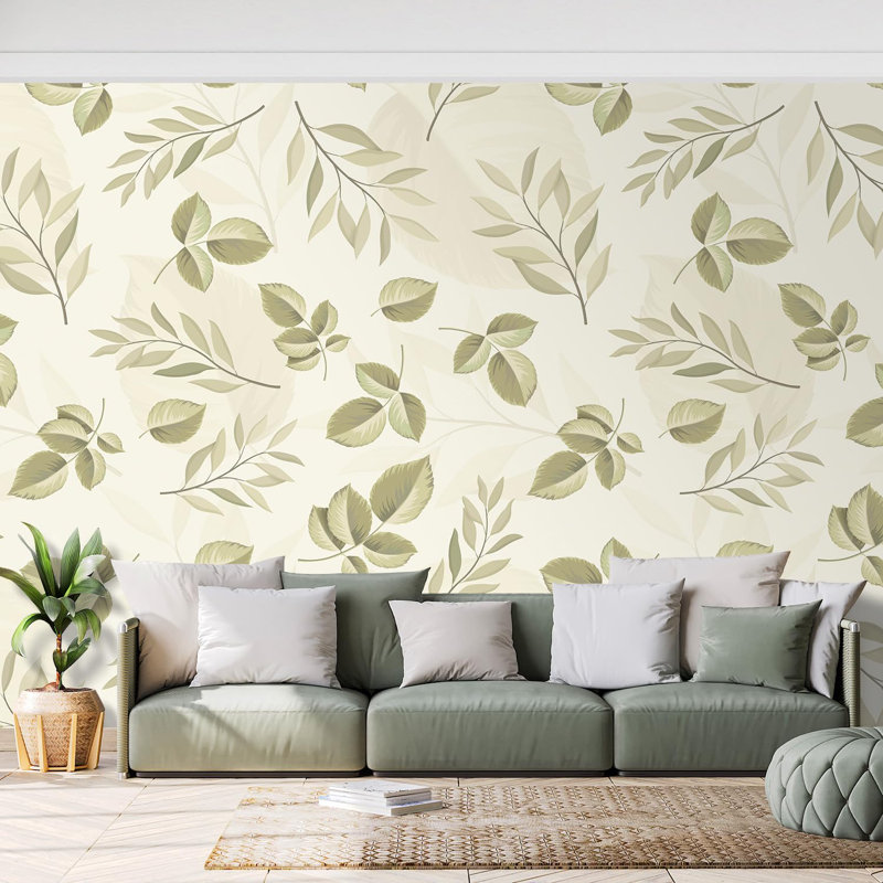Élégant motif de feuillage vert subtil, L 96 po x l 120 po