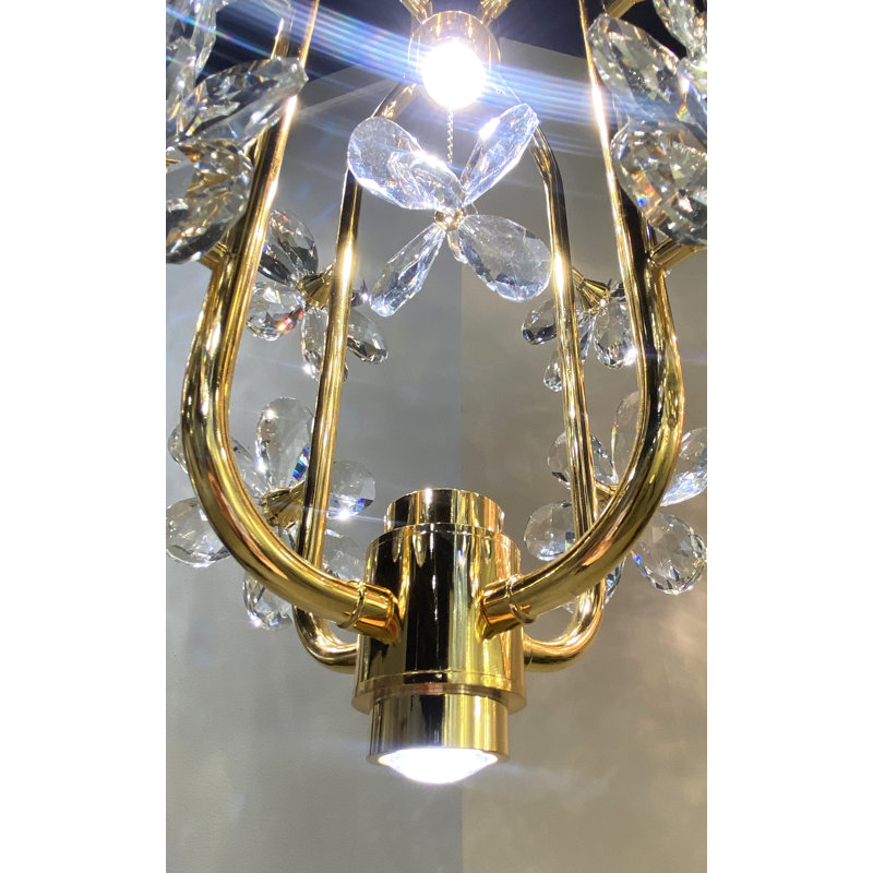 Gold and Crystal Floral 2-Light Dimmable Chandelier