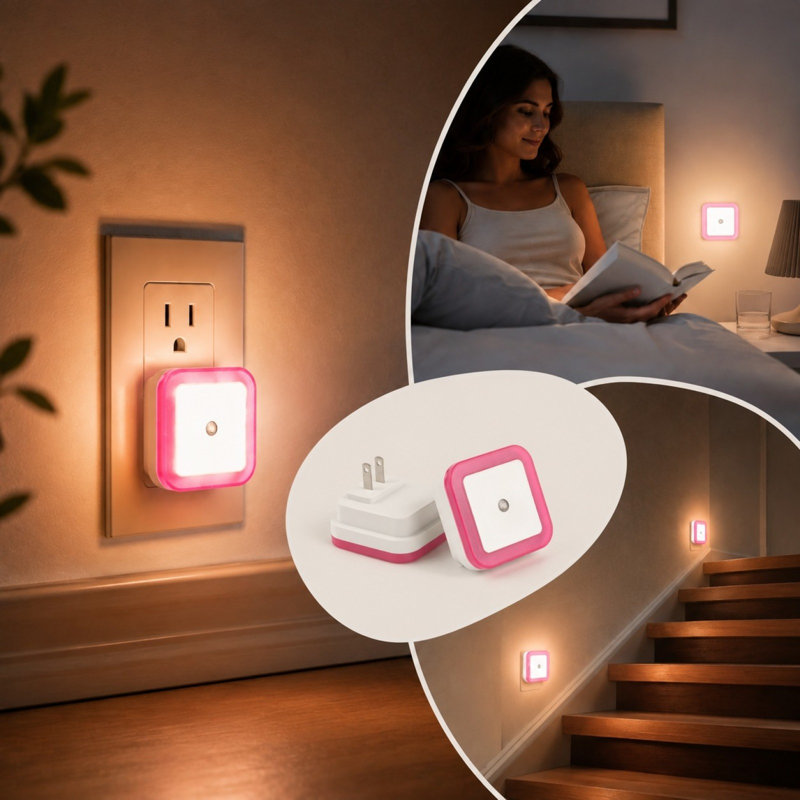 Veilleuse DEL intelligente à prise américaine avec capteur de lumière automatique, idéale pour la chambre, le corridor et la salle de bain. Offert en 4 couleurs.