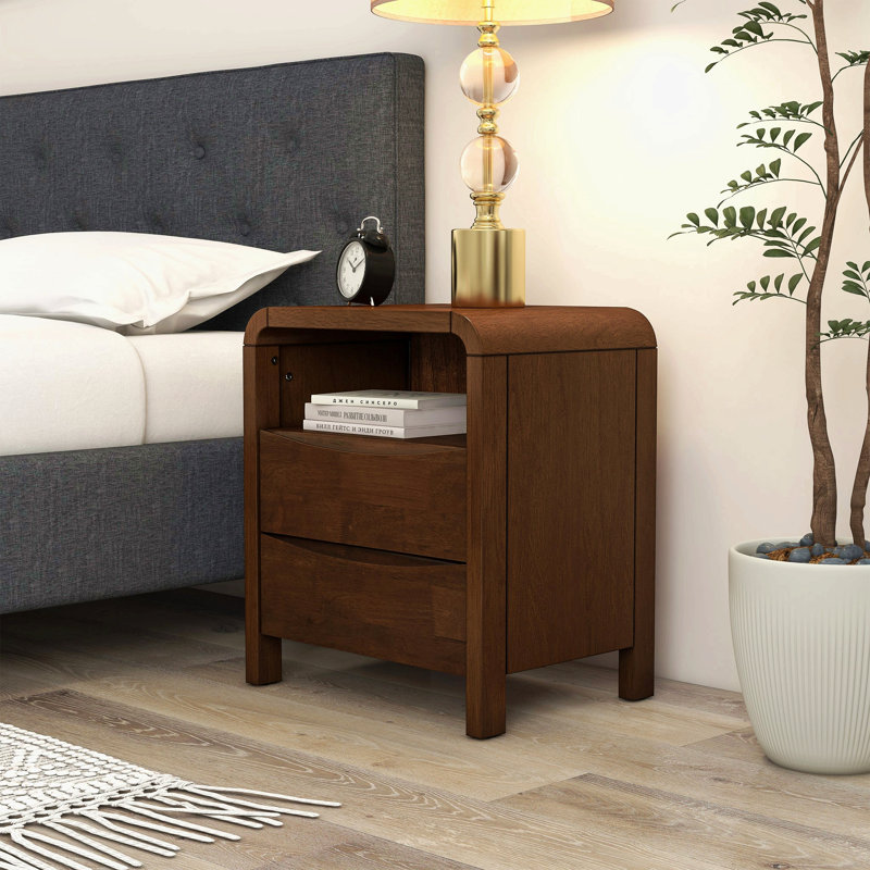 Table de chevet 2 tiroirs en bois massif de style Mid-Century H 23,6 po x l 20,4 po x P 15,7 po pour chambre à coucher et salon