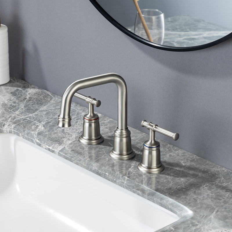 Robinet de salle de bain à large entraxe avec bonde, Nickel brossé