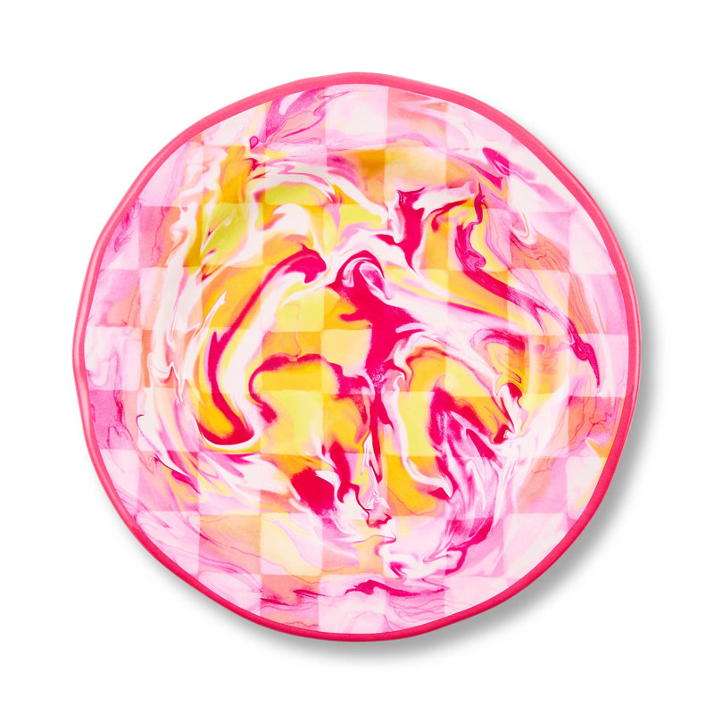 Pink Marble Check Melamine Salad Plates, Pink