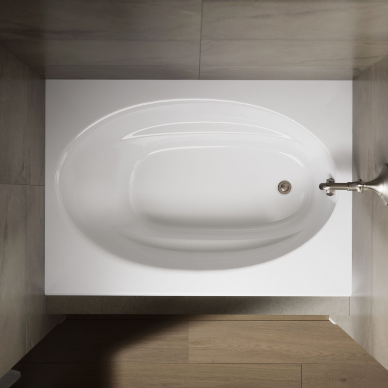 60" x 42" Drop In Soaking Bathtub, White, Right