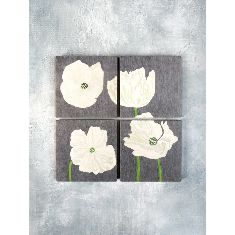 Poppies Marble Square 4 Piece Coaster Set