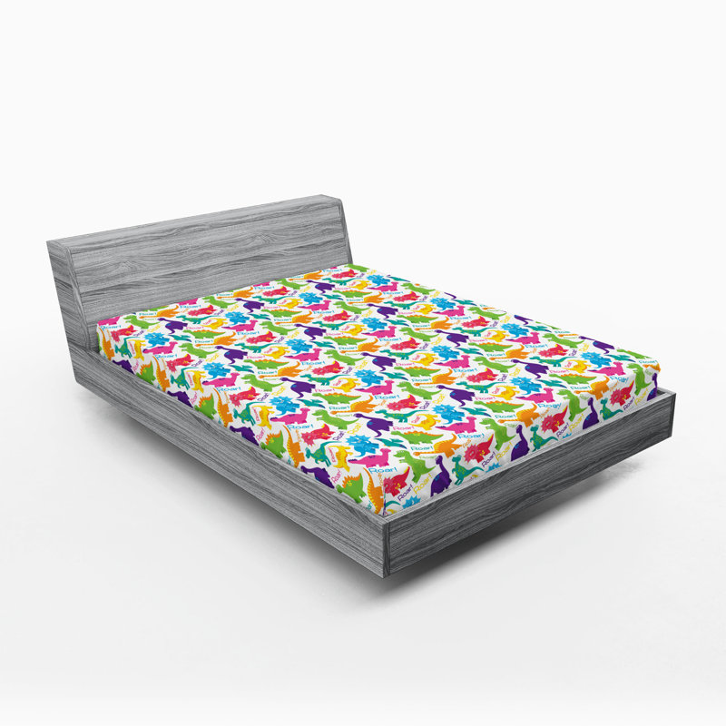 Multicolore caricature de dinosaures sauvages Ambesonne, Drap-housse de taille très grand