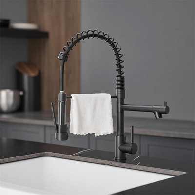 Single Hole Kitchen Faucet With Pull Down Sprayer And Pot Filler Single Handle Kitchen Sink Faucet Stainless Steel Spring Kitchen Basin Taps With Soap Dispenser And Deck Plate