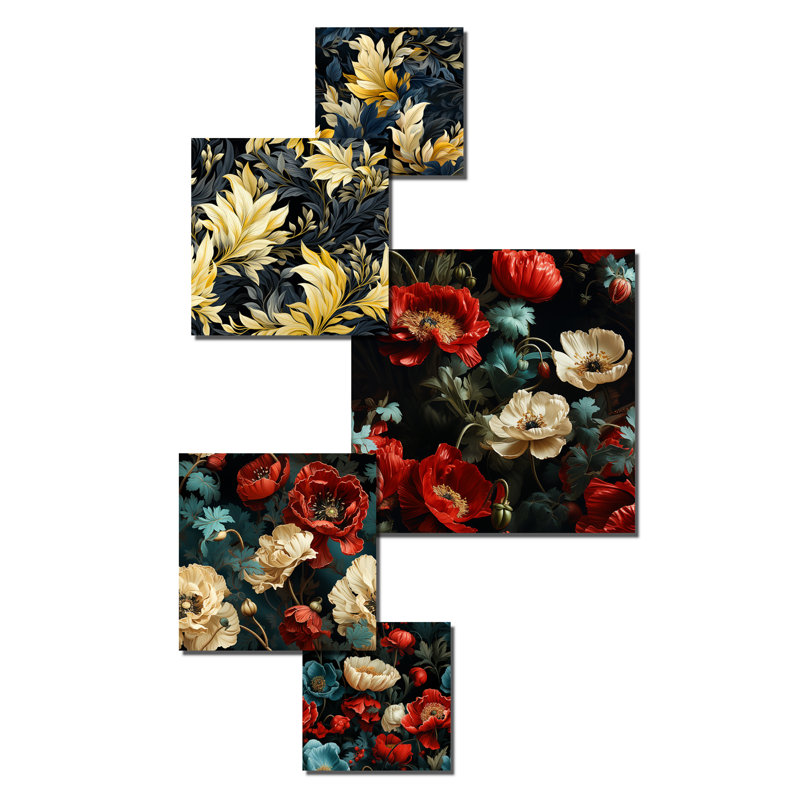 Lamberth - Ensemble de 5 décorations murales florales