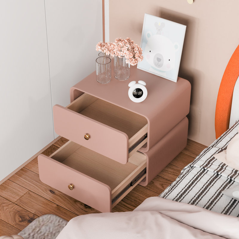 Modern 2 - Drawer Mdf Nightstand (Whole Unit), Pink