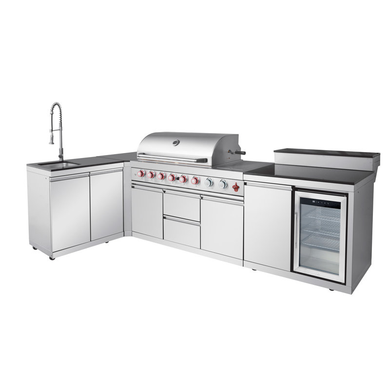 Îlot de barbecue au propane avec rôtissoire et brûleur latéral