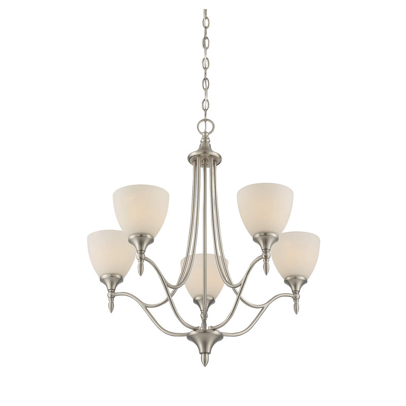Sennott 5 - Light Shaded Empire Chandelier in Satin Nickel, Satin Nickel