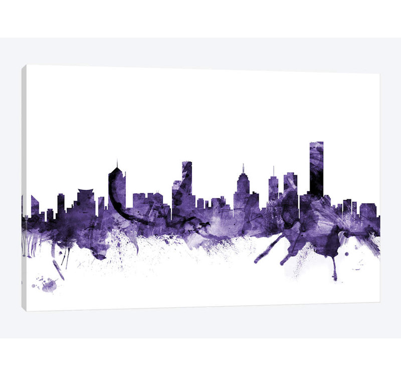 «Melbourne, Australie Skyline» par Michael Tompsett, impression, H 12 po x l 18 po x P 1,5 po, Pas de tapis, Toile tendue