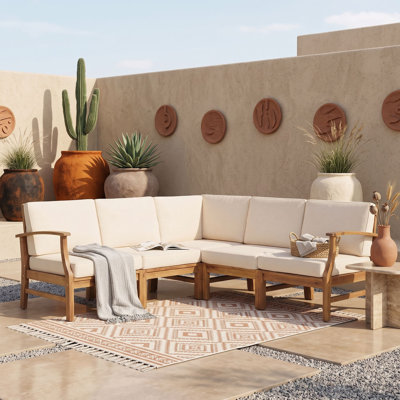 Ensemble de canapé modulaire pour l'extérieur, modulaire de patio en bois d'acacia avec coussins, loquets intégrés et sièges d'angle