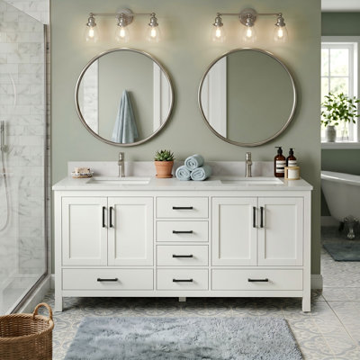 Ensemble de meuble-lavabo double autoportant 60 po avec plateau en granite Bourrache