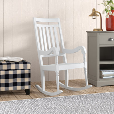 Classic White Compact Outdoor Rocking Chair with Weatherproof Solid Wood Construction