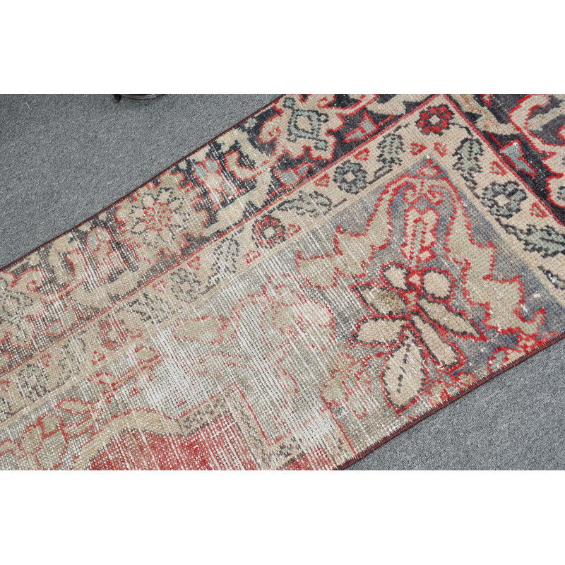 Petit tapis turc beige antique - idéal pour un tapis de porte ou un décor rétro Anatolian - rouge / beige