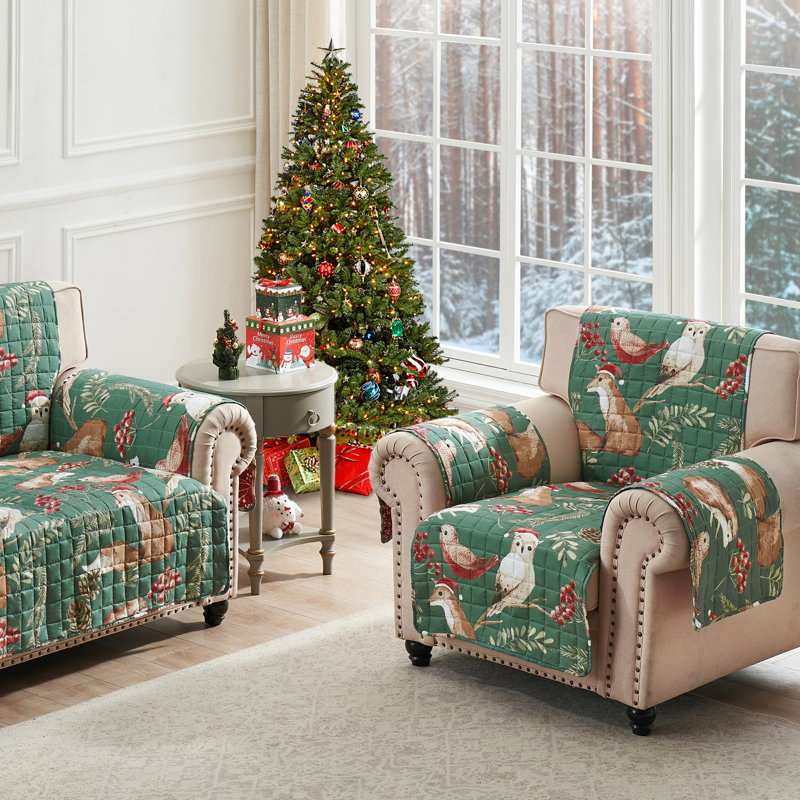 Holiday Forest Green and Red Reversible Chair Cover