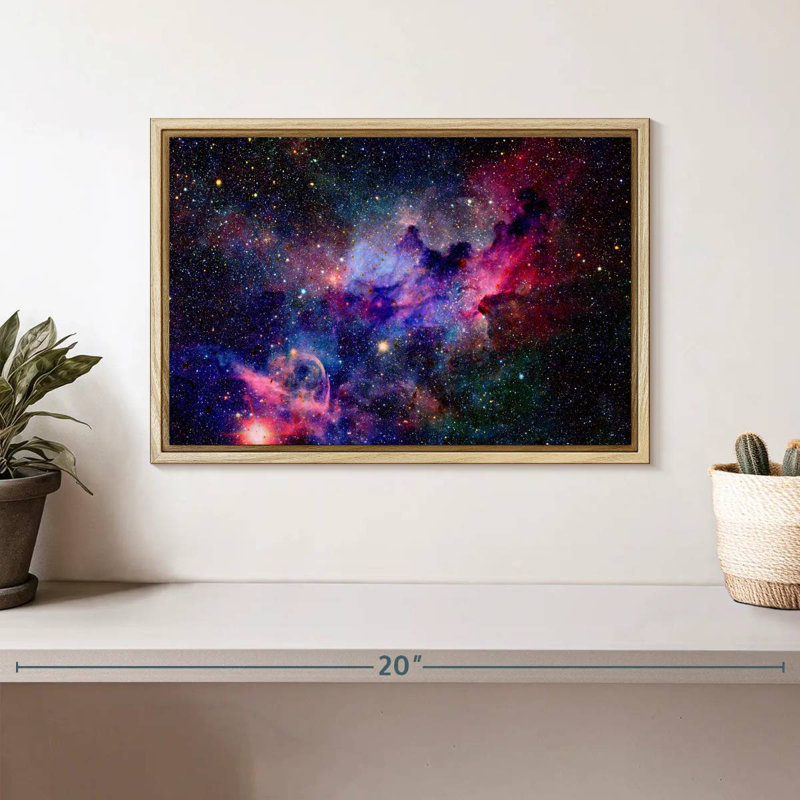 Galaxie nébuleuse de l'espace, Cadre flottant en bois naturel, 13 po x 9 po