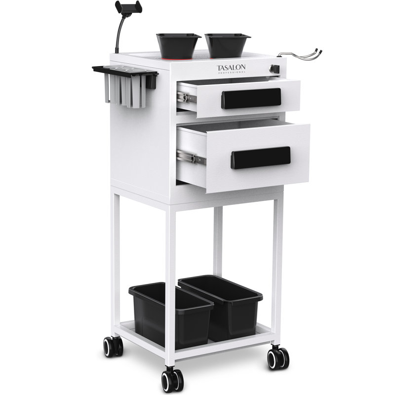 TASALON Multifunctional Utility Cart with Lockable Drawer, White